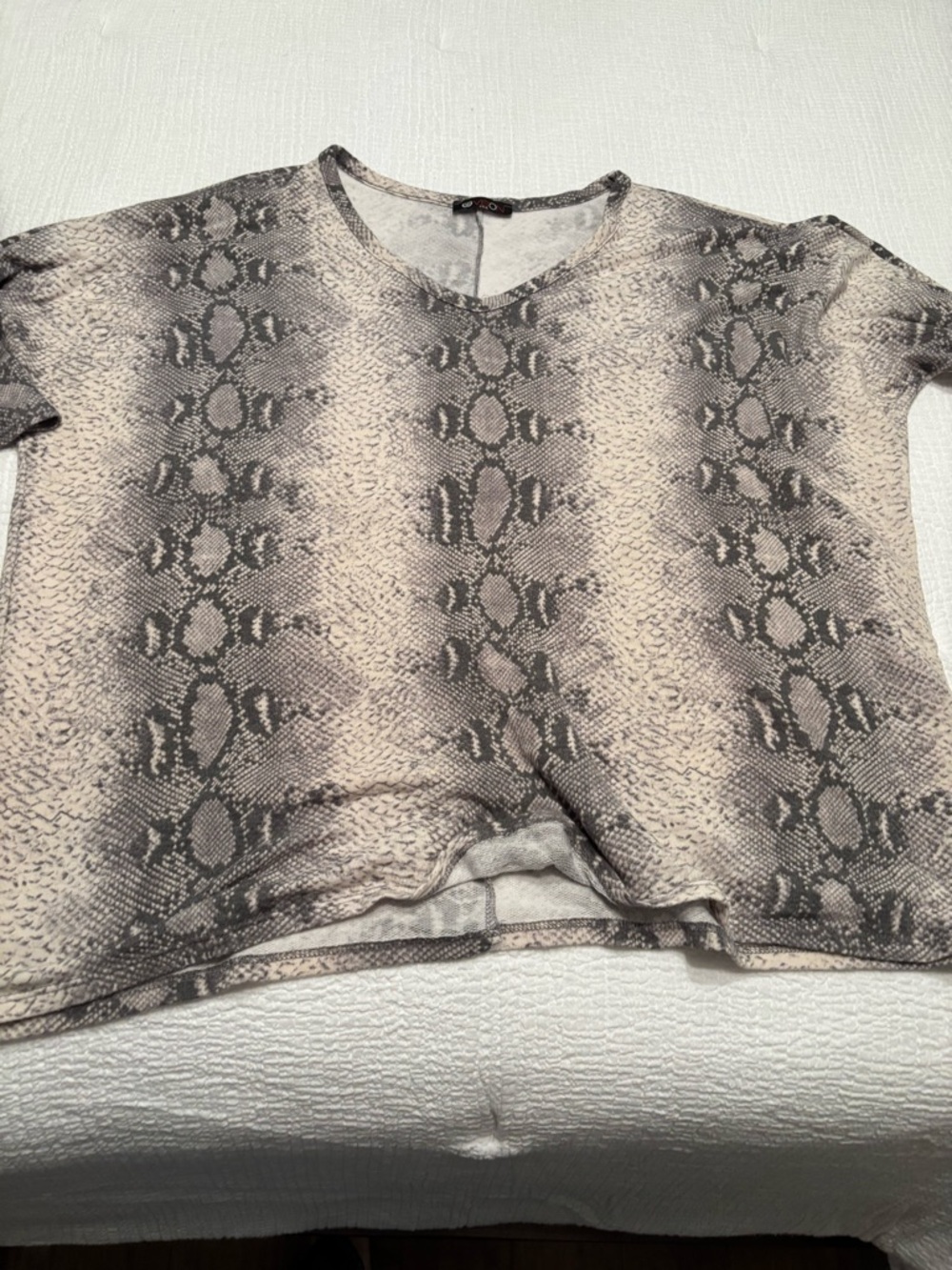 Snake-Print V-Neck Short Sleeve Top - Neutral
